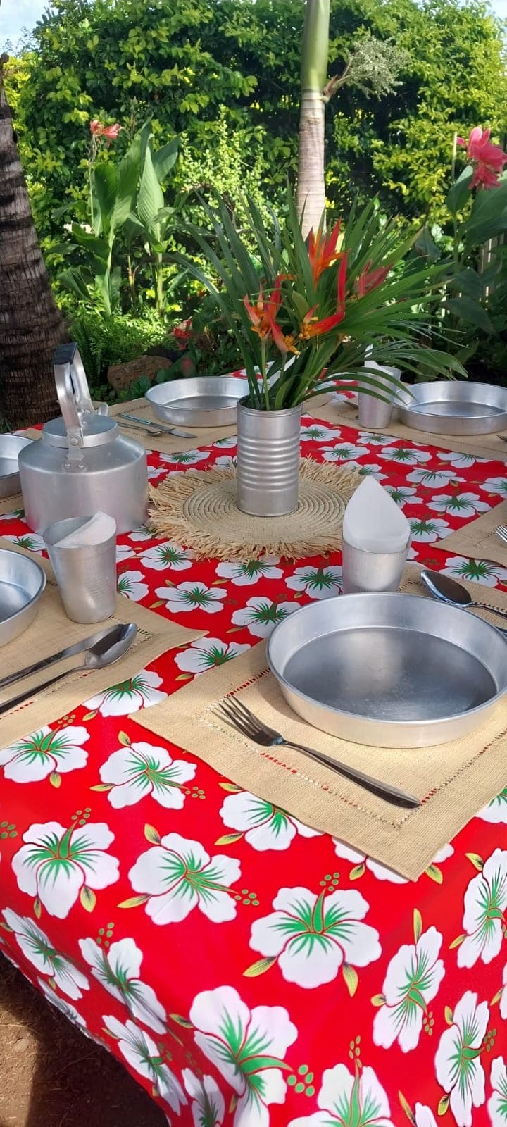A table set in the garden