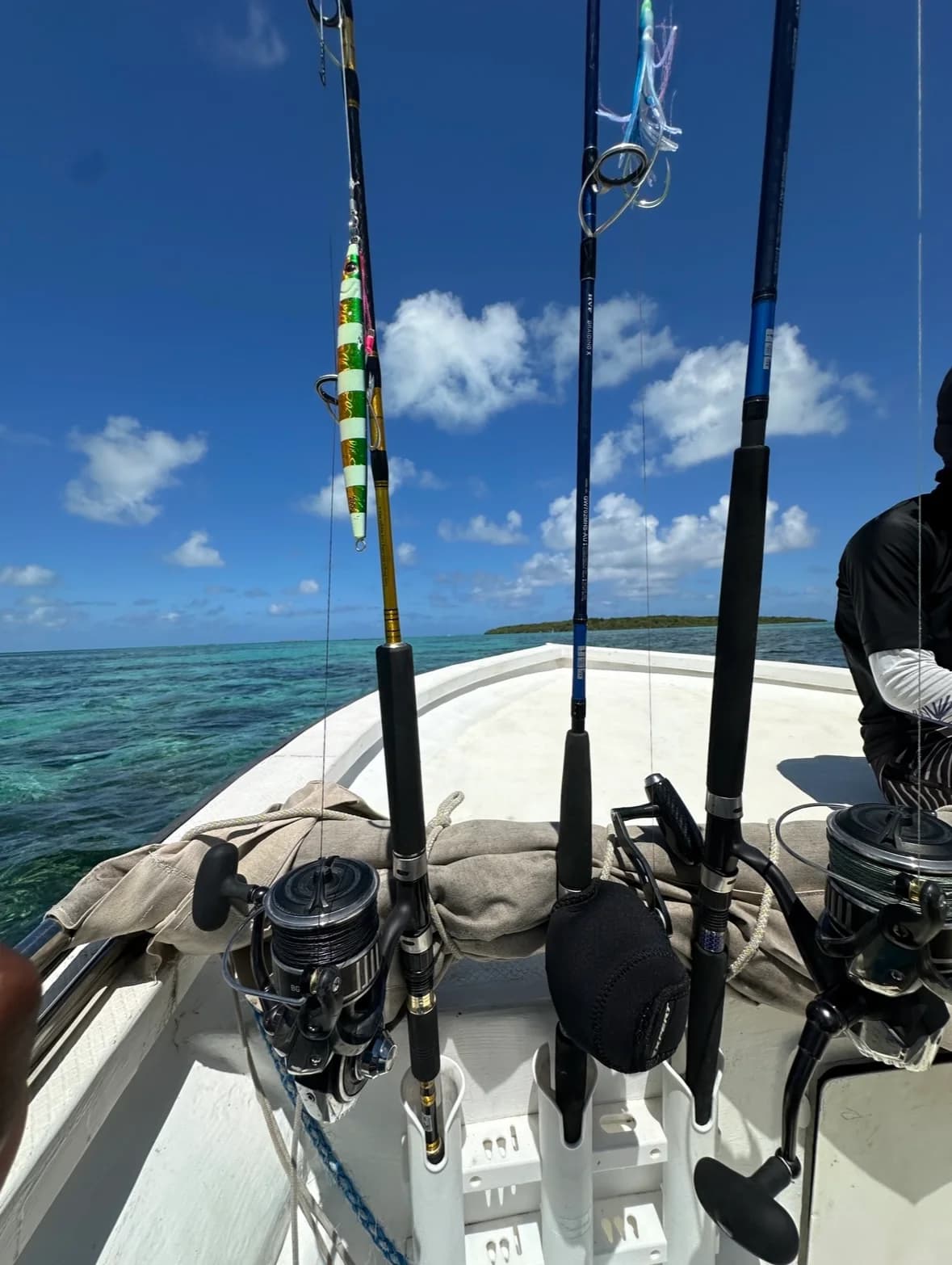 The rod stand rigged for trolling on the fishing boat