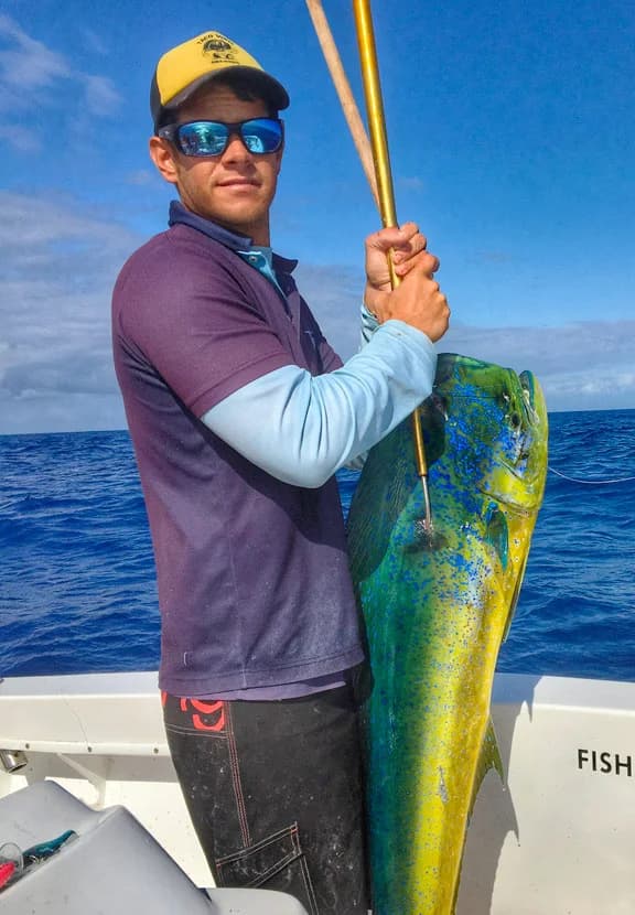 An angler small game fishing off the west coast of Mauritius