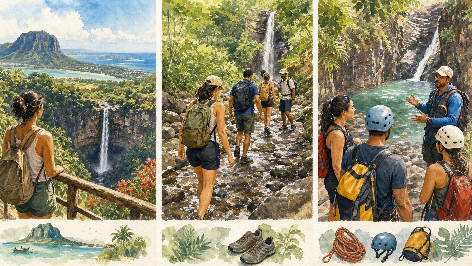 Comparison of a scenic visit, waterfall hiking and guided canyoning at Tamarind Falls