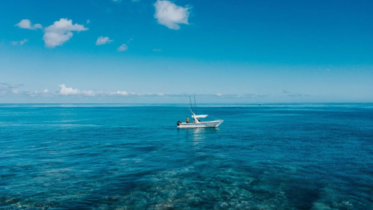 Un bateau sur la mer bleue au large de la côte ouest